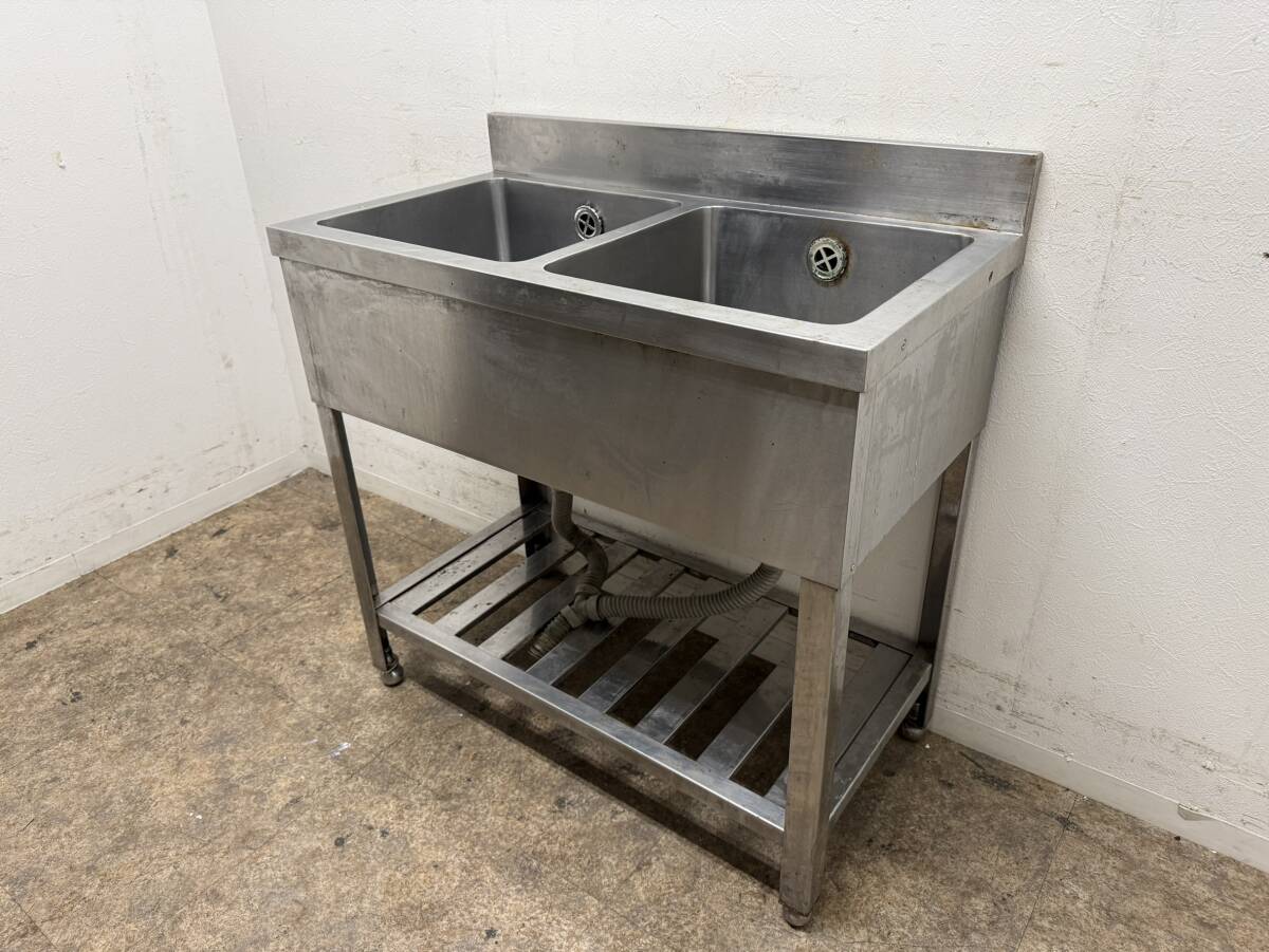 ステンレス　業務用　2層シンク流し台　厨房　飲食店　W850xD450xH800mm