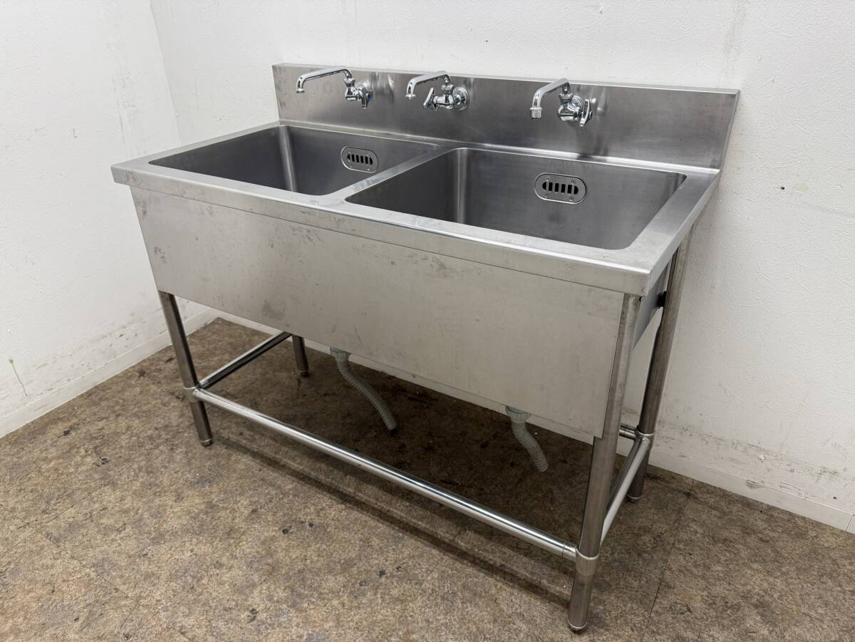 ステンレス　業務用　2層シンク流し台　蛇口付き　厨房　飲食店　W１２００ｘＤ６００ｘＨ８３０ｍｍ