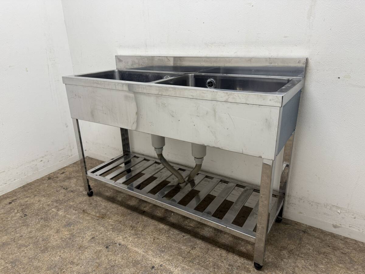 ステンレス　業務用　2層シンク流し台　厨房　飲食店　W１２００ｘD４５０ｘＨ８００ｍｍ